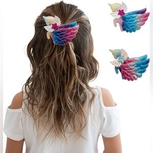 2Pcs Rainbow Gradient Glitter Unicorn Hair Clips For Girls